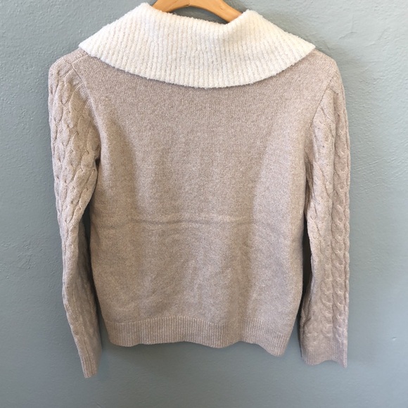 Hem & Thread Beige Cable Knit Quarter Zip Collared Sweater Medium - Picture 6 of 9